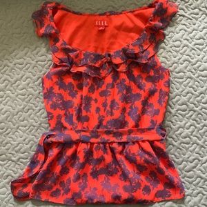 ELLE flower print sleeveless peplum chiffon blouse